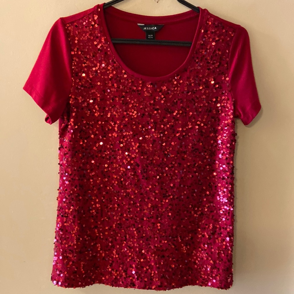 Jessica dark red with sequins t-shirt size XS